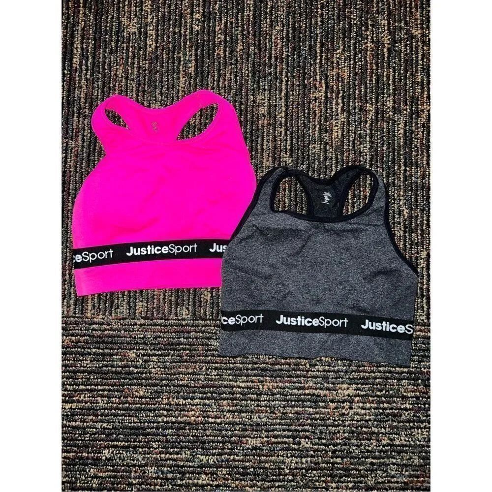2-Pack Justice Sport Girls Racerback Sports Bras – Pink & Gray